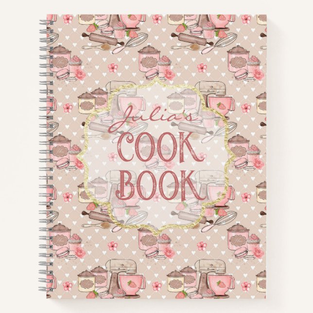 Cute Beige Retro Cook Book Personalized Notizbuch (Vorderseite)