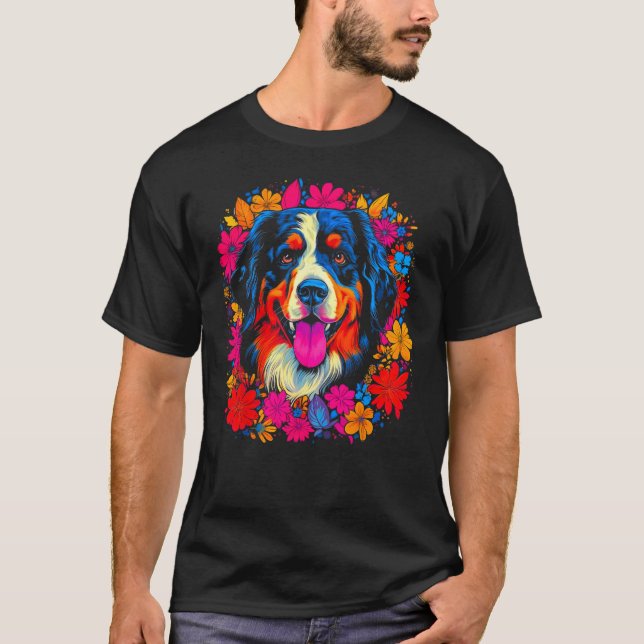 Cute Bernese Mountain Dog Flowers T-Shirt (Vorderseite)