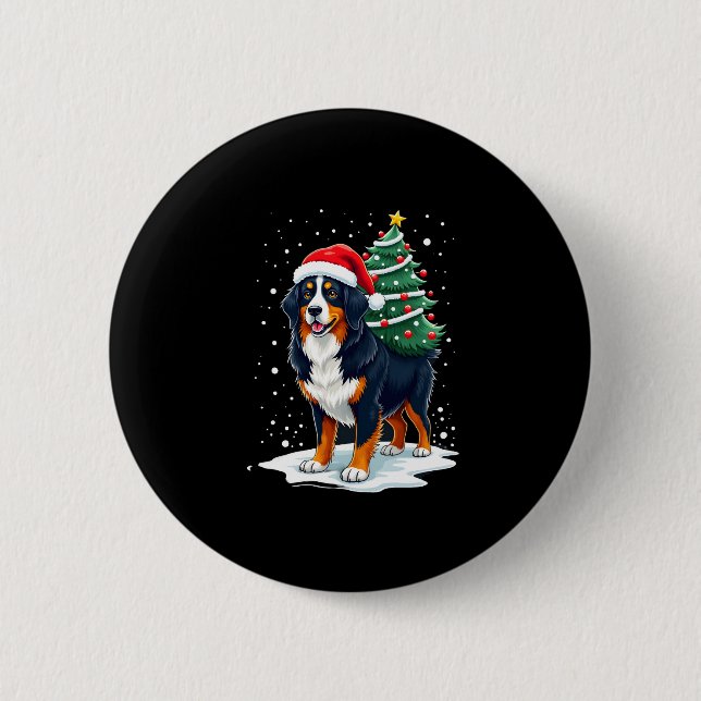 Cute Bernese Mountain Dog in a Christmas Tree for  Button (Vorderseite)