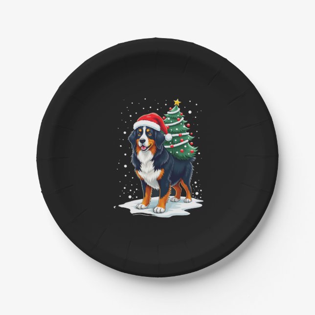 Cute Bernese Mountain Dog in a Christmas Tree for  Pappteller (Vorderseite)