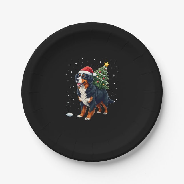 Cute Bernese Mountain Dog in a Christmas Tree for  Pappteller (Vorderseite)