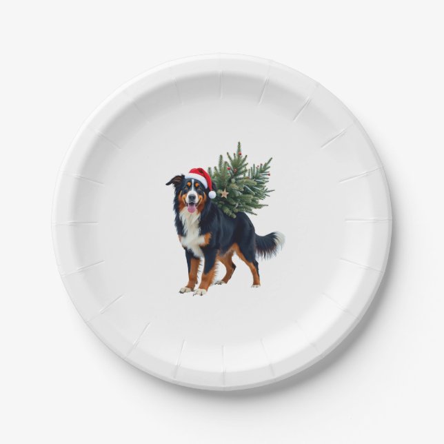 Cute Bernese Mountain Dog in a Christmas Tree for  Pappteller (Vorderseite)
