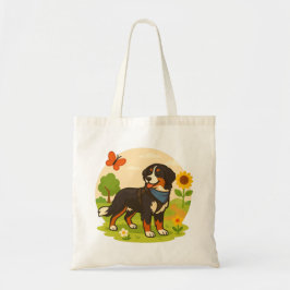 Cute Bernese Mountain Dog with Sunflower & Butterf Tragetasche
