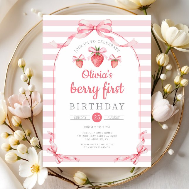 Cute Berry First Girl 1st Birthday Einladung (Cute Berry First Girl 1st Birthday Invitation)