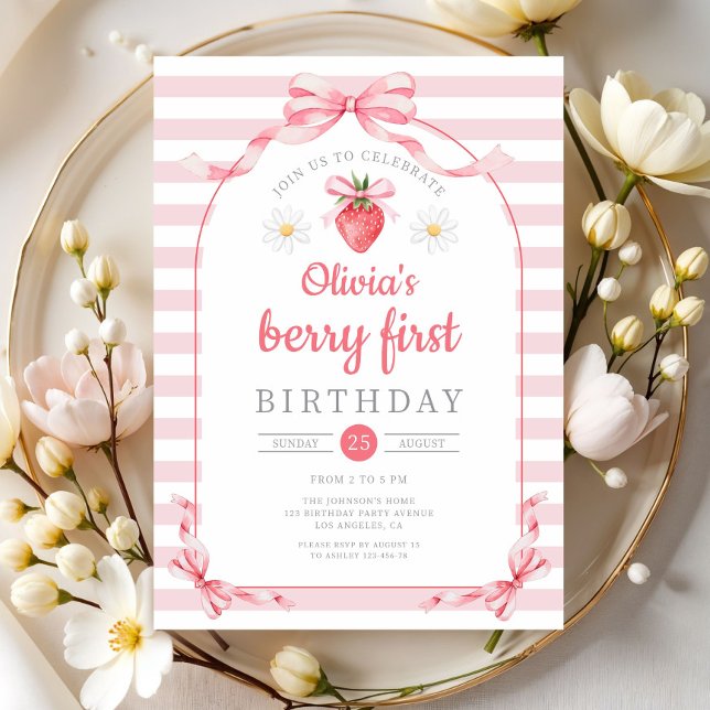 Cute Berry First Girl 1st Birthday Einladung (Cute Berry First Girl 1st Birthday Invitation)