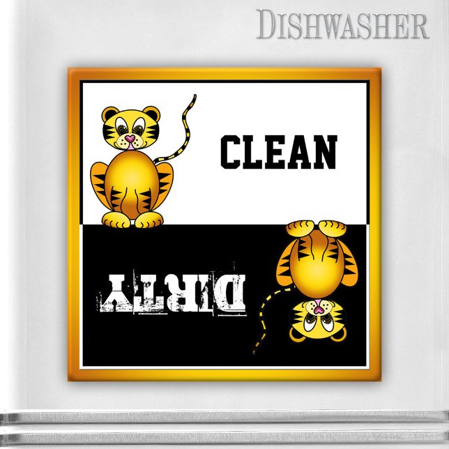 Cute Big Chat Lave-Vaisselle Magnet (Dishwasher magnet with a cute cartoon tiger on black and white: a delightful gift for cat lovers)