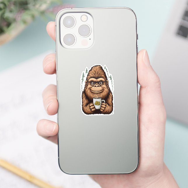 Cute Bigfoot Drinking Coffee  Funny Sasquatch  Aufkleber (Telefon)