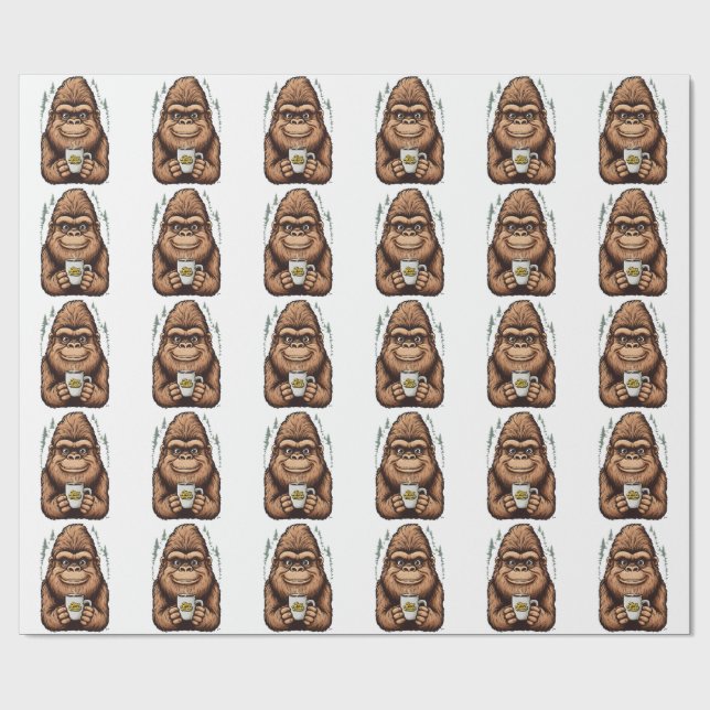 Cute Bigfoot Drinking Coffee  Funny Sasquatch  Geschenkpapier (Flach)