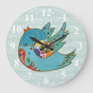 Cute bird flying and singing große wanduhr
