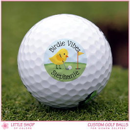 Cute Bird on Putting Green Birdie Vibes Custom Golfball