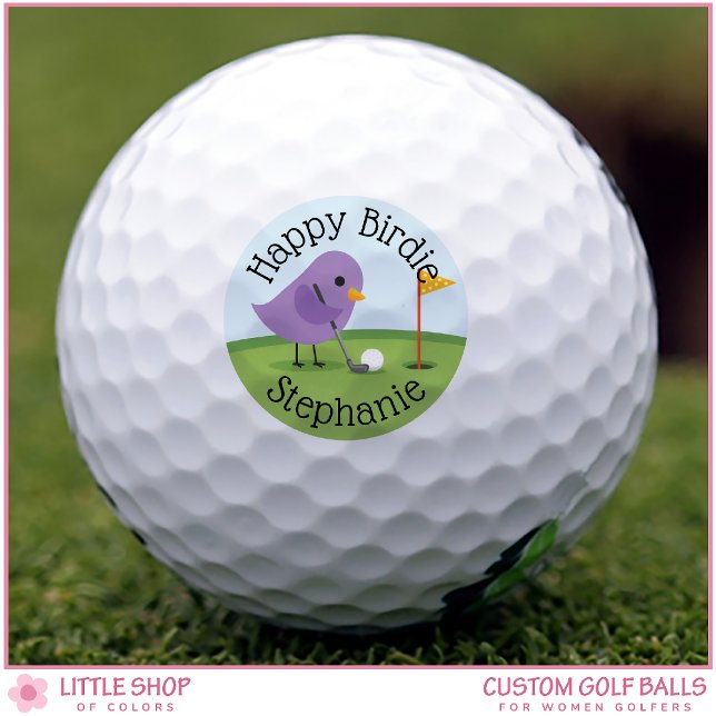 Cute Birdie on Putting Green Customizable Birthday Golfball (Von Creator hochgeladen)