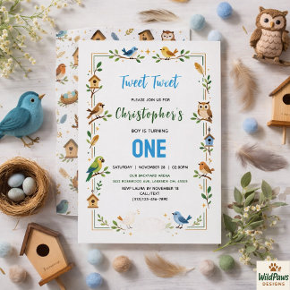 Cute Birds 1st Birthday Party – Fun Kids  Einladung