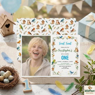 Cute Birds 1st Birthday Party – Fun Kids photo Einladung