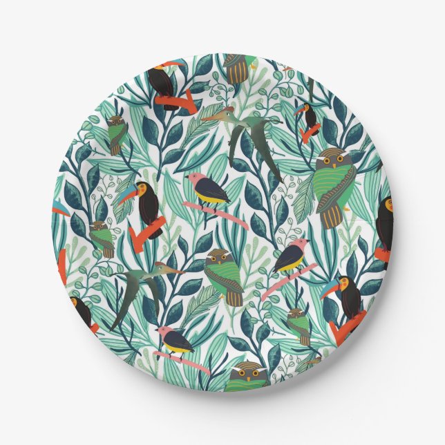 Cute Birds seamless pattern Pappteller (Vorderseite)