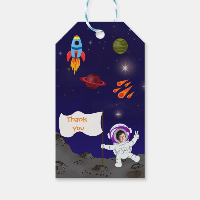 Cute Birthday Astronaut Space Cartoon Geschenkanhänger (Vorderseite)