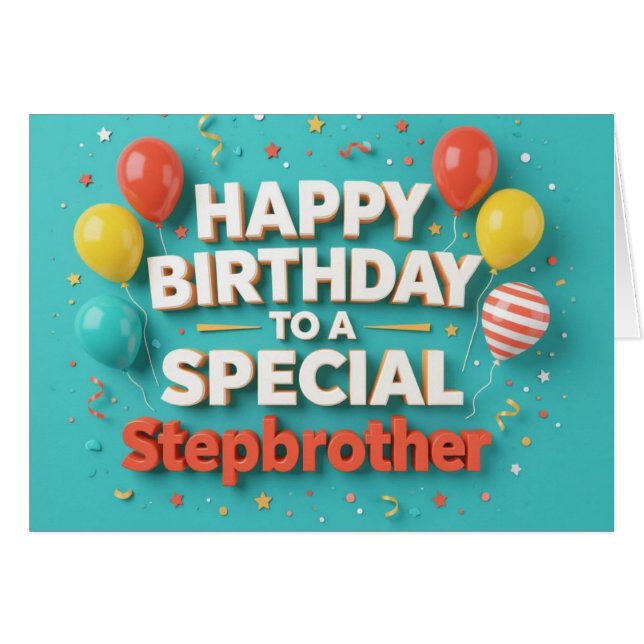 Cute Birthday Balloons Card for Stepbrother (Vorderseite (Horizontal))