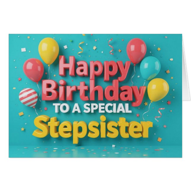 Cute Birthday Balloons Card for Stepsister (Vorderseite (Horizontal))