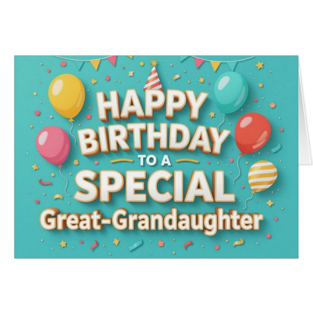 Cute Birthday Balloons Card Great Granddaughter (Vorderseite (Horizontal))