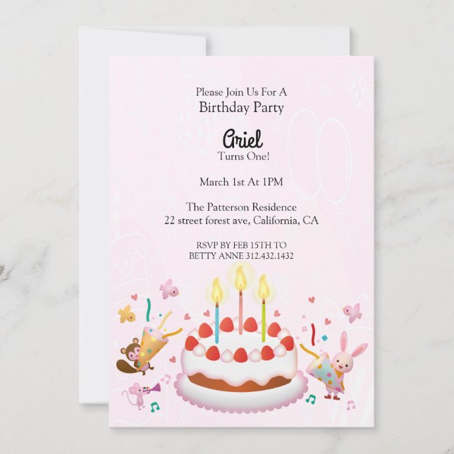 Cute Birthday Cake Anniversaire Invitation (Devant)