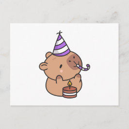 Cute Birthday Capybara with Party Hat and Cake Kaw Postkarte