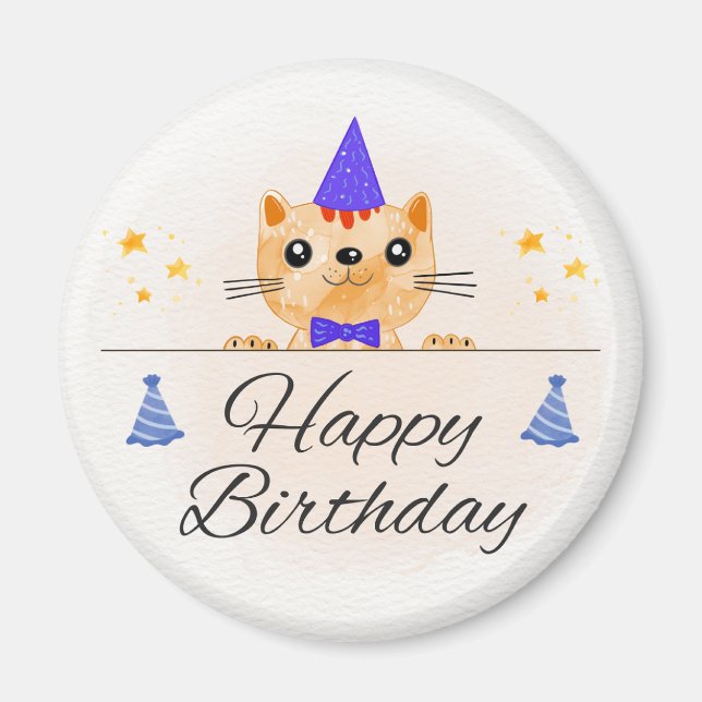 Cute Birthday Cat Photo Magnet (Devant)