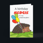 Cute Birthday for Granddaugher, Hedgehog, Ballons Karte<br><div class="desc">Birthday hedgie for my granddaughter. Cute birthday greeting card for a granddaughter. Card feys a hedgehog hedgie on the cover who is carrying colorful ballons to a birthday celebration. Hedgehog with four colored ballons digital illustriert. Wechsle die lower text line on the cover as you like. Hedgehog themed greeting inside....</div>