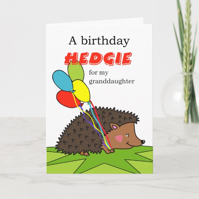 Cute Birthday for Granddaugher, Hedgehog, Ballons Karte (Vorderseite)