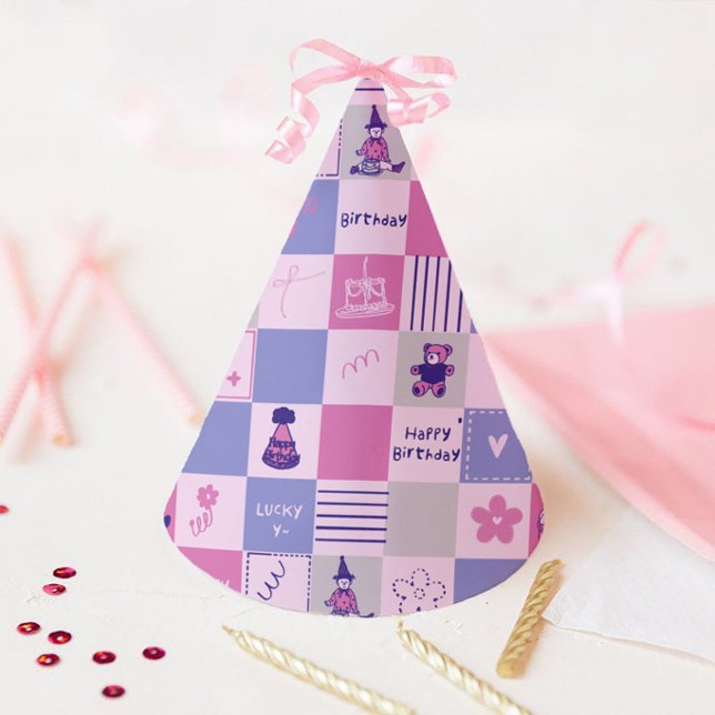 Cute Birthday Squares – Pink modern Pattern Partyhütchen (Von Creator hochgeladen)