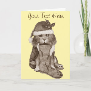 cute black and brown puppy with christmas stocking feiertagskarte
