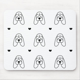 Cute Black and White Basset Hound Heart Pattern Mousepad