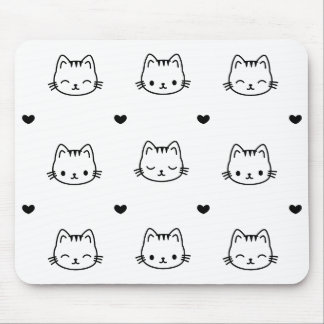 Cute Black and White Cat and Heart Pattern Mousepad