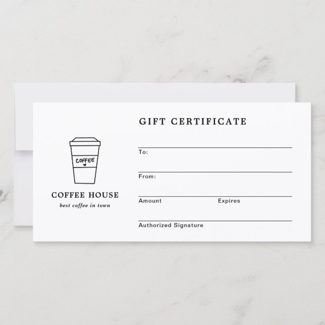 Cute Black and White Coffee Shop Gift Certificate (Vorderseite)