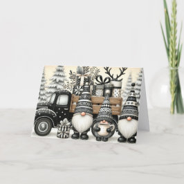 Cute Black and White Gnomes Christmas Feiertagskarte