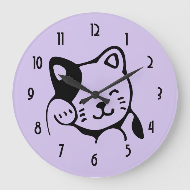 Cute Black and White Kitty Cat Waving Hello Große Wanduhr (Vorderseite)