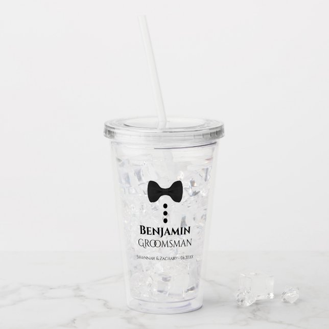 Cute Black Bow Tie & Buttons Groomsman Wedding Acryltrinkbecher (Vorderseite Ice)