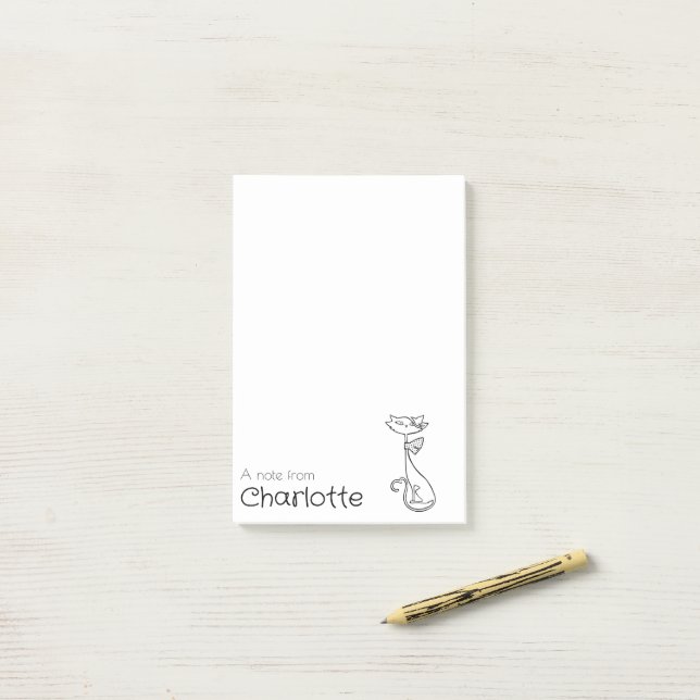 Cute black cartoon cat name post-it klebezettel (Auf Schreibtisch)