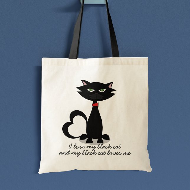 Cute Black Cartoon Chat Maman Nom Sac fourre-tout (Fun tote bag for the black cat lover. You can add your own text)