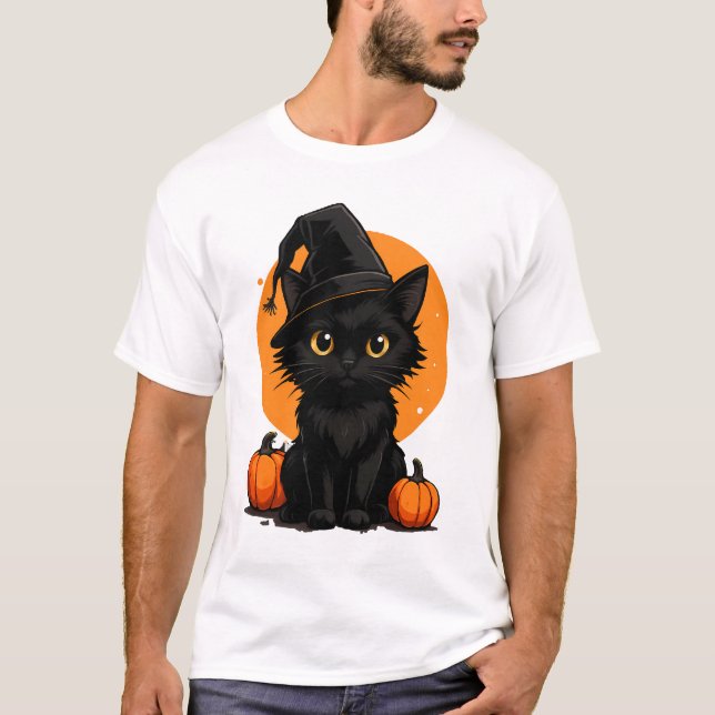Cute Black Cat Cartoon T-Shirt | Funny Gift for Ca (Vorderseite)