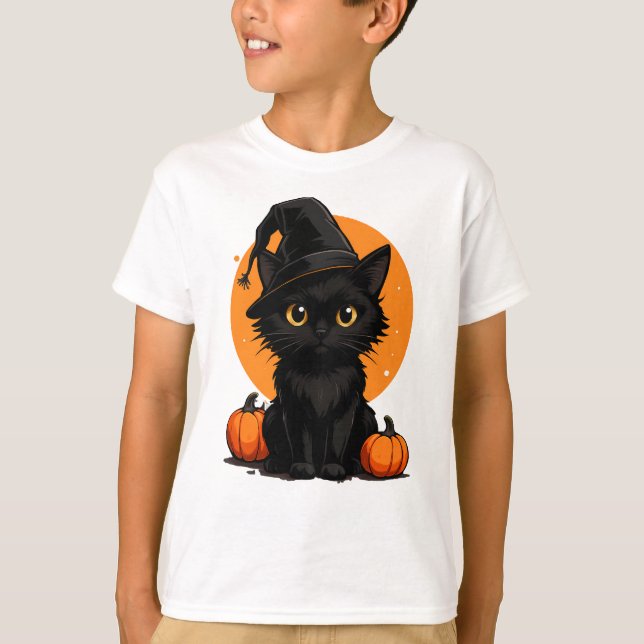 Cute Black Cat Cartoon T-Shirt | Funny Gift for Ca (Devant)