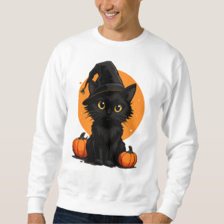 Cute Black Cat Cartoon T-Shirt | Funny Gift for Ca Sweatshirt