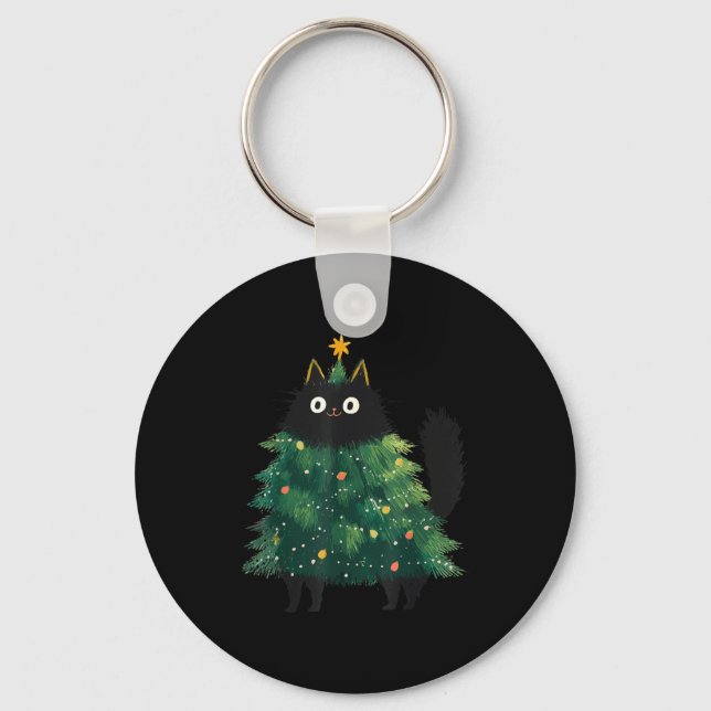 Cute Black Cat Christmas Tree Funny Kitten Lover X Schlüsselanhänger (Vorderseite)