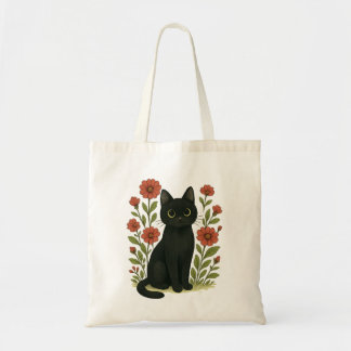 Cute Black Cat Floral Tote Bag Tragetasche
