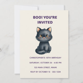 Cute Black Cat Halloween Birthday Invitation | Kid Einladung