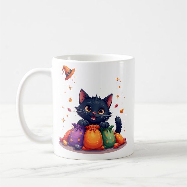 Cute Black Cat Halloween Candy Mug Kaffeetasse (Links)