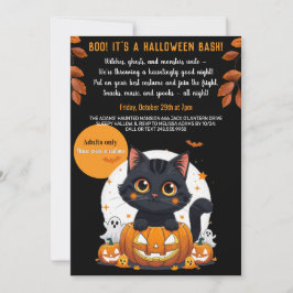 Cute Black Cat Halloween Party Invitation for Adul