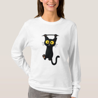 Cute Black Cat Hanging Cartoon – Funny Kawaii Cat  T-Shirt