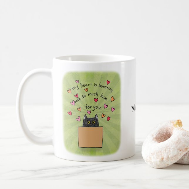 Cute Black Cat In Box Cat Lover Custom Name  Kaffeetasse (Mit Donut)