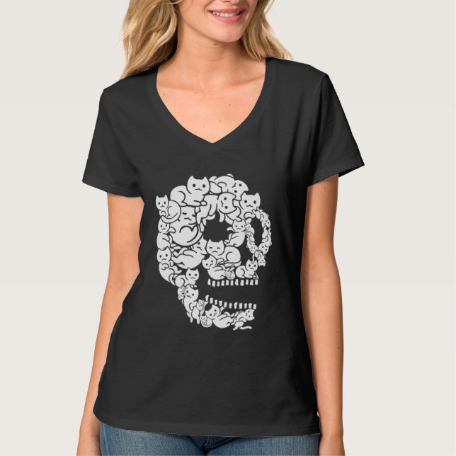 Cute Black Cat Skull Kitty Skeleton Scary Hallowee T-Shirt (Vorderseite)