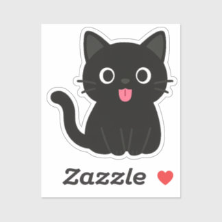 Cute Black Cat Tongue Out Aufkleber