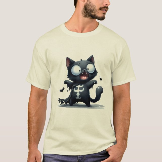 Cute Black Cat Vampire Bat Halloween Sticker ✨🐾🧛 T-Shirt (Vorderseite)